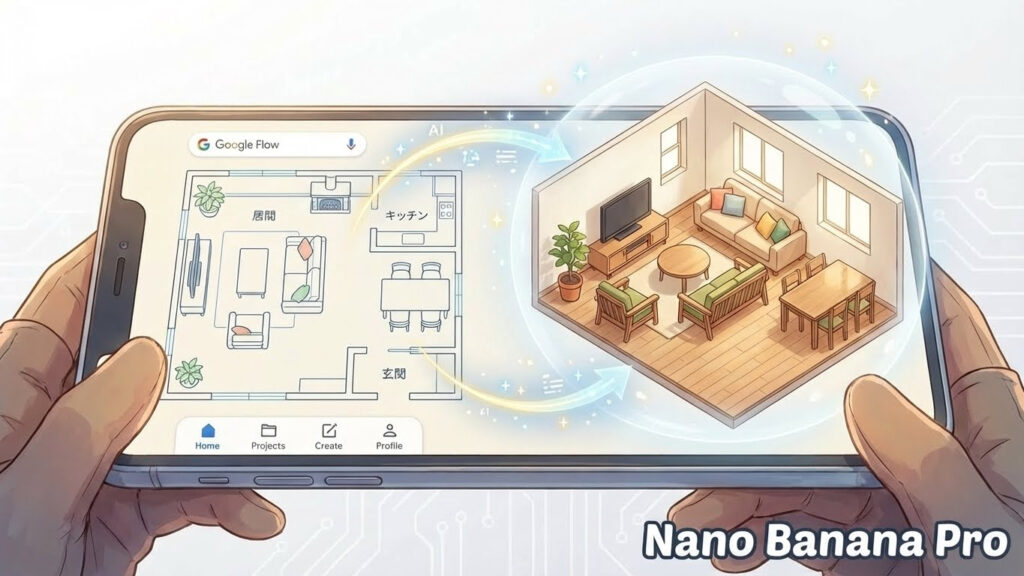 Google Flowアプリで間取り図を3D変換